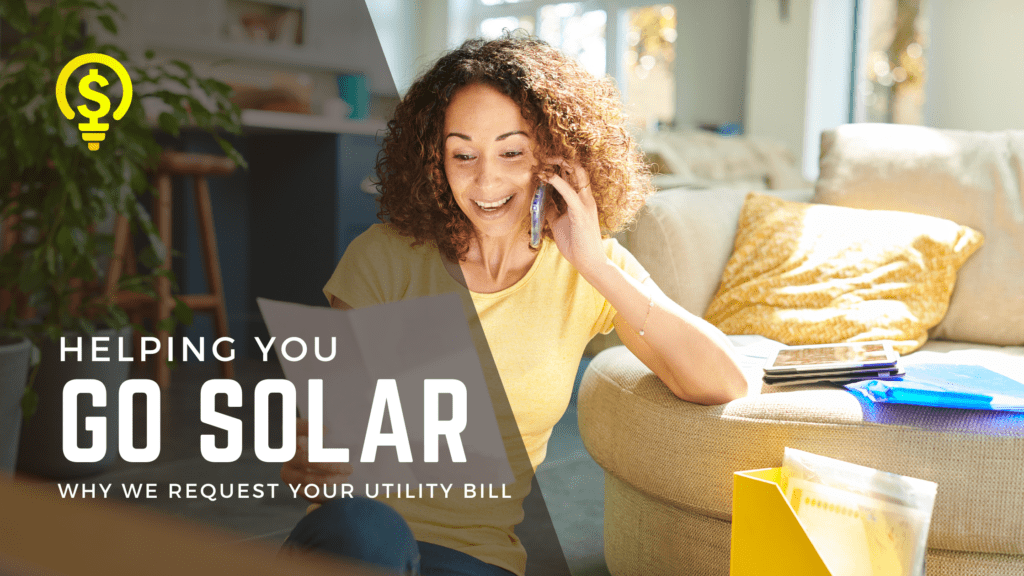 A woman examining her power bill while engaged in a phone conversation, illustrating the importance of power bill analysis in customized solar solutions